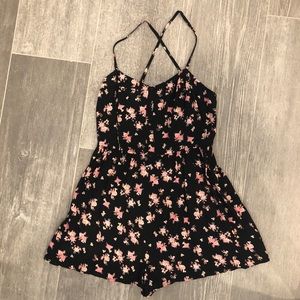 Garage Black and Pink Floral Romper